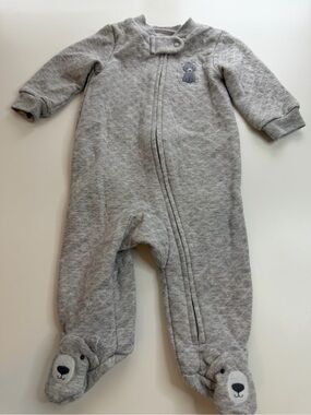 Carter's Light Gray Quilted Bear Footed One-Piece